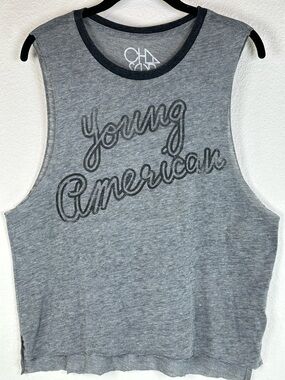 Chaser Young American Graphic Rock Muscle Tank Indie Sleaze Gray Small
